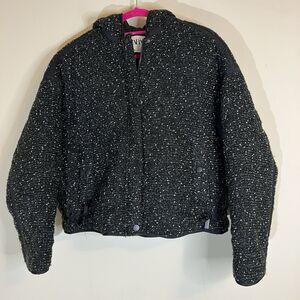 Zara Tweed Full Zip Hooded Jacket Black White Size USA/EUR Small Pockets Lined